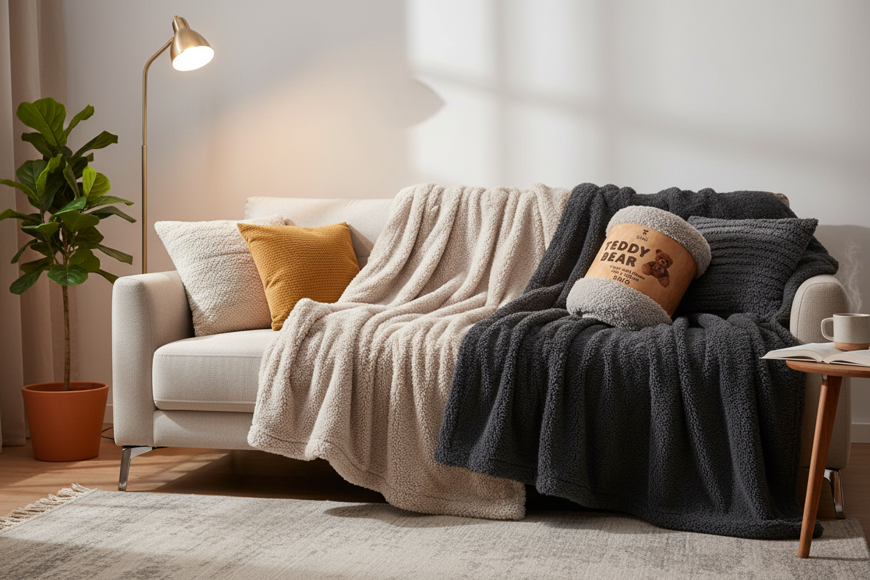 Cotton King Teddy Bear Super Soft Throw - Lifestyle Image